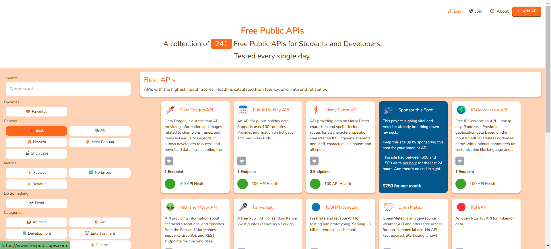 Free Public APIs：为AI赋能的200+免费公共API集合-1