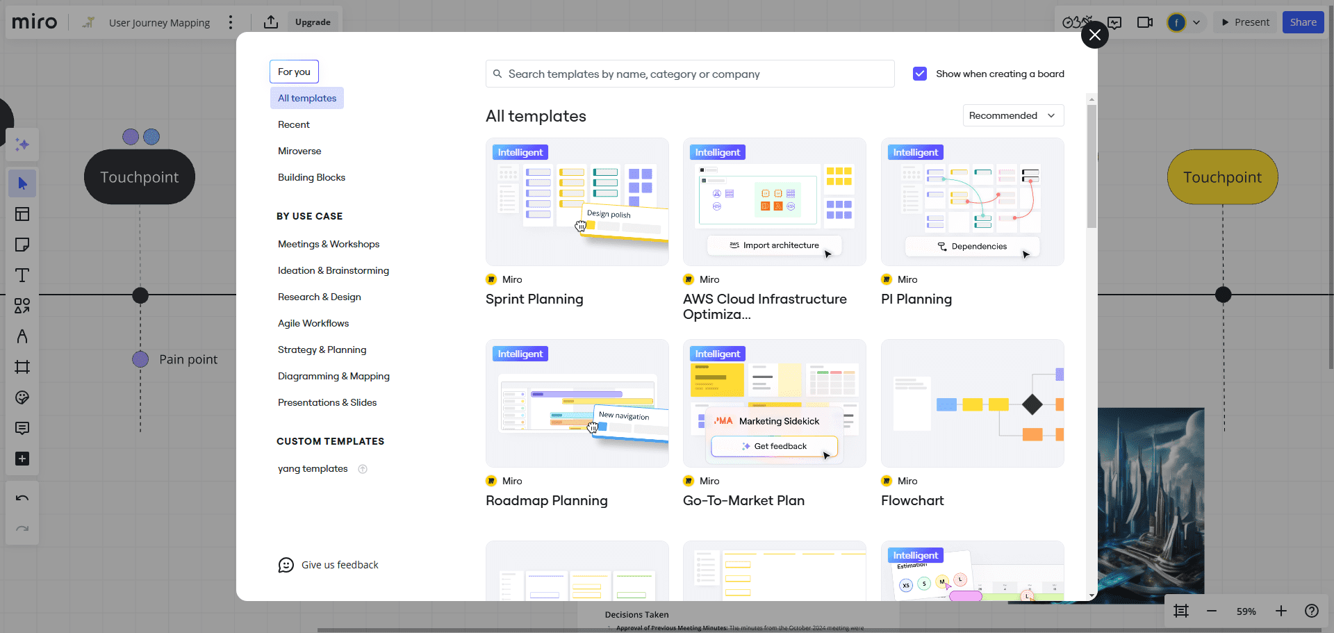 Miro: AIを搭載したオンラインホワイトボードコラボレーションツール。