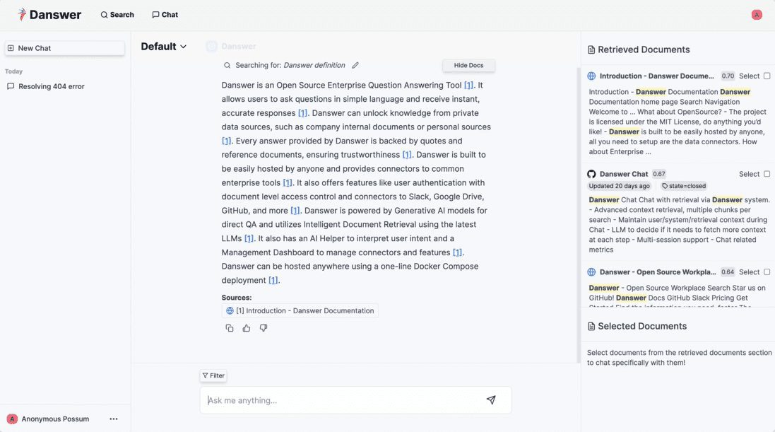 Danswer: assistente de IA para gerenciamento de conhecimento empresarial e pesquisa de documentos, integrando várias ferramentas de trabalho-1