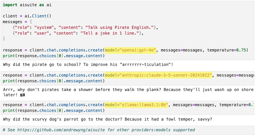 aisuite: unified interface to invoke multiple generative AI models, convenient model switching and comparison testing-1