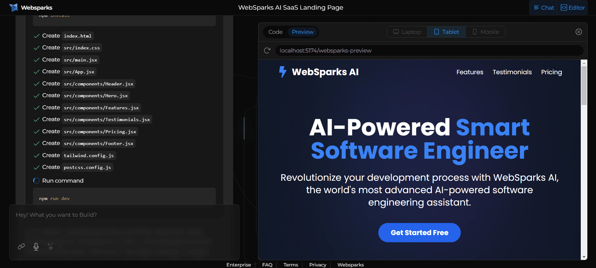 Websparks: AI-powered assistant for software engineers to rapidly create production-grade applications-1