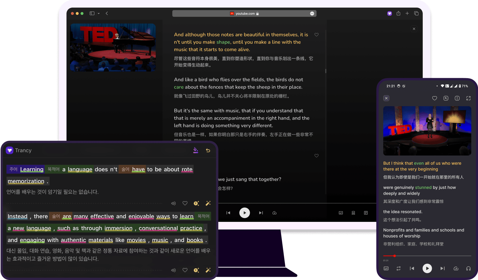 Trancy：沉浸式翻译 & YouTube AI 双语字幕 & 语言学习助手浏览器插件-1