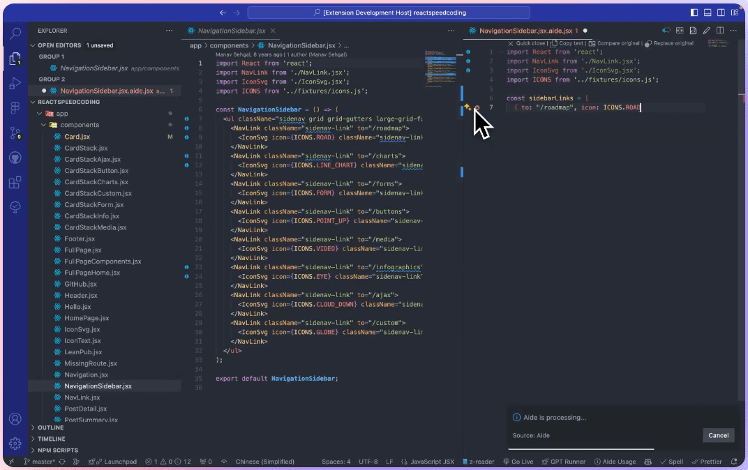 Aide: extensão do assistente de IA para aprimorar a experiência de desenvolvimento de VSCode, anotação com um clique, conversão, código gerado pela interface do usuário-1