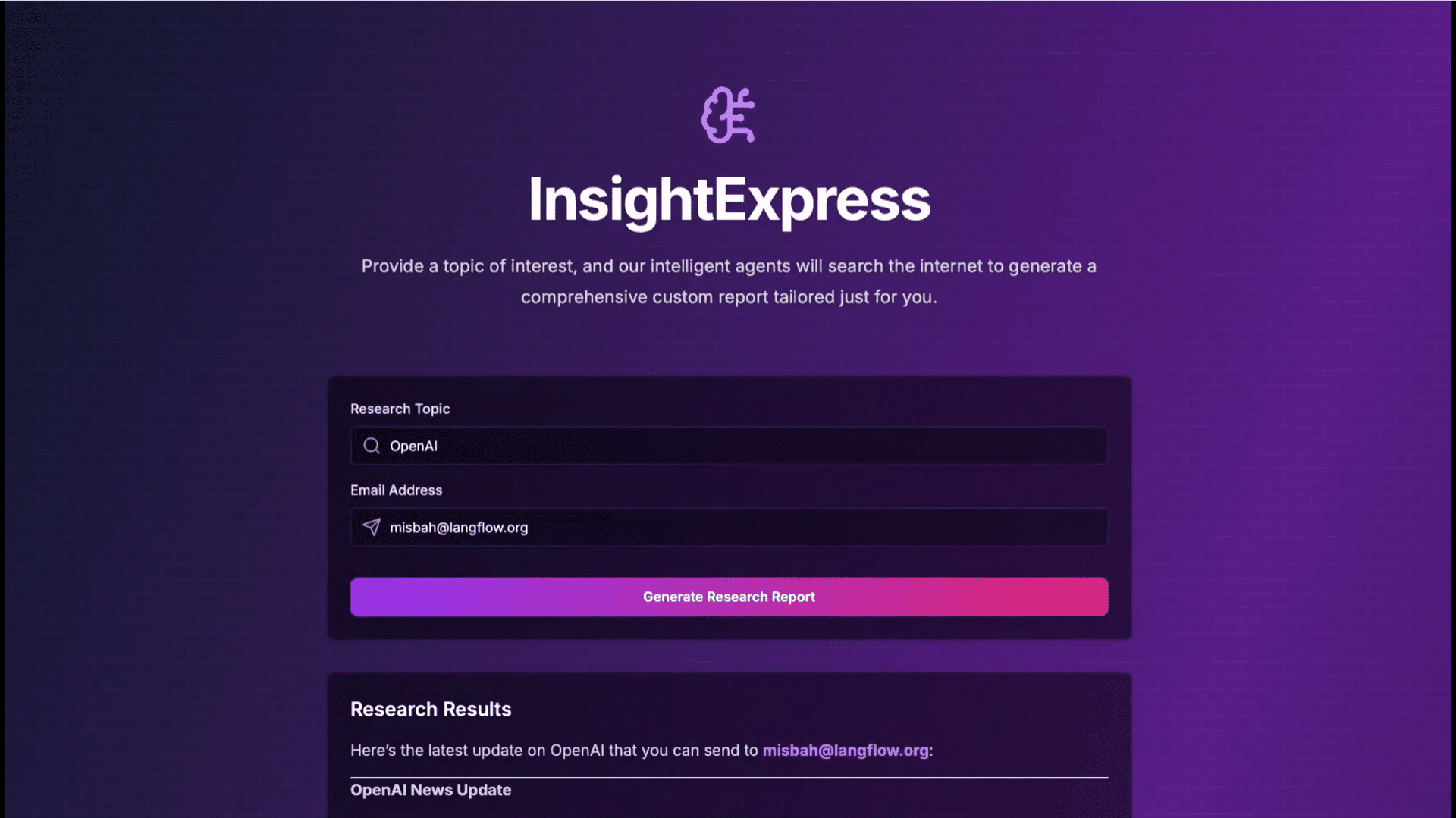 InsightExpress: Erstellung von KI-gesteuerten Forschungsberichten und deren Versand per E-Mail-1