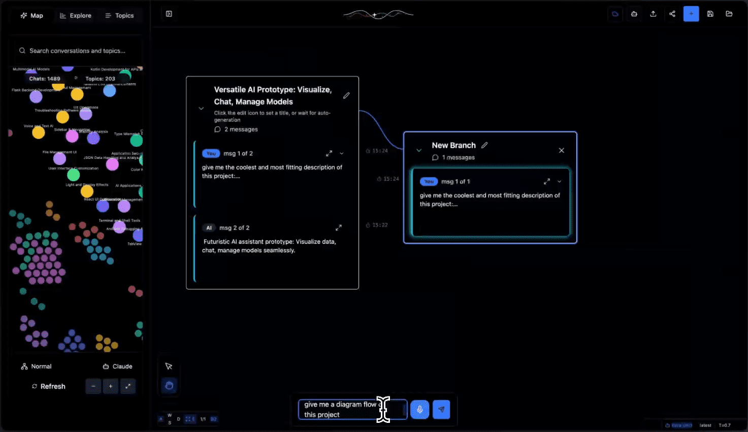 Tangent: interaktives KI-Dialog-Canvas-Tool zur Erstellung mehrerer Dialogzweige mit Unterstützung für das Zusammenführen, Vergleichen und Löschen von Zweigen-1