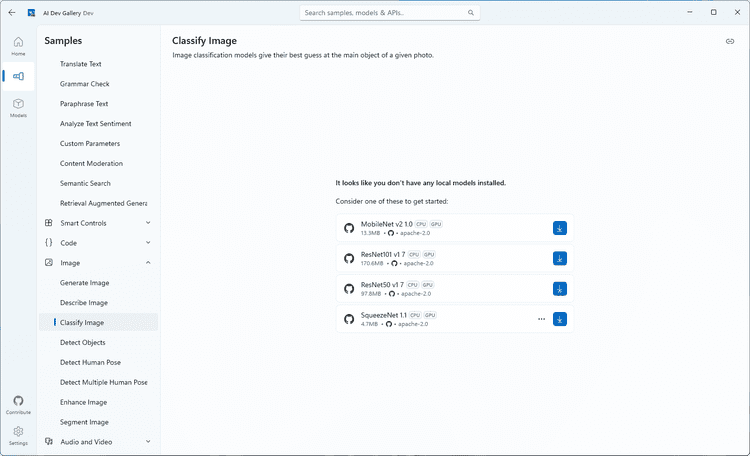 AI Dev Gallery: Conjunto de ferramentas de desenvolvimento de modelos de IA nativos do Windows, integração de modelos do lado do dispositivo em aplicativos Windows-2