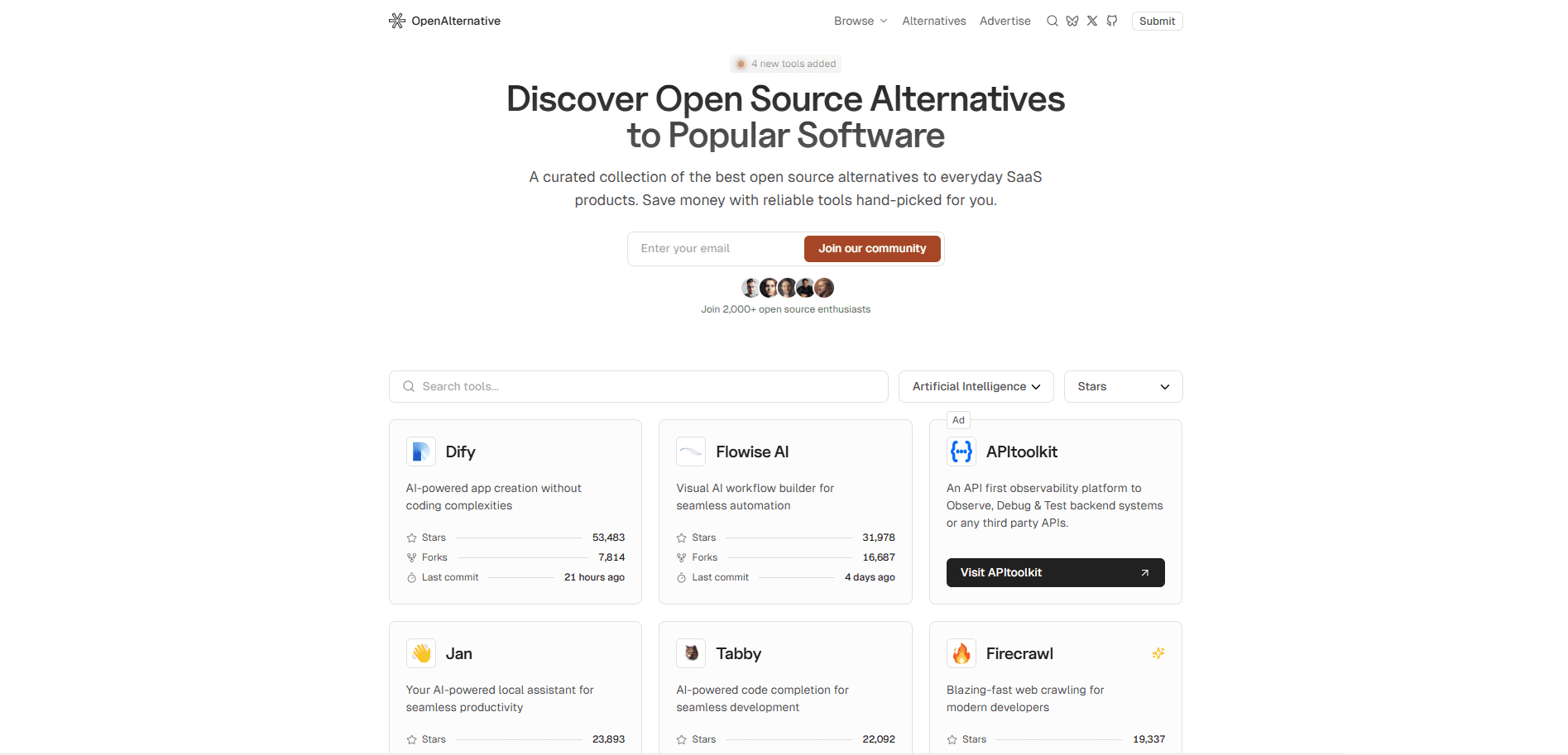 OpenAlternative: eine Auswahl von Open-Source-Software-Alternativen zu häufig verwendeten SaaS-Produkten, die besten Open-Source-Alternativen finden-1