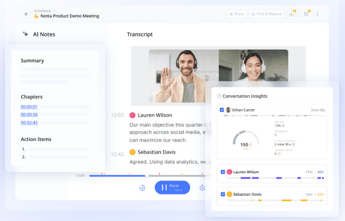 Notta: ferramenta de transcrição de áudio e gravação de reuniões com IA para transcrever automaticamente reuniões, entrevistas ou gravações-1