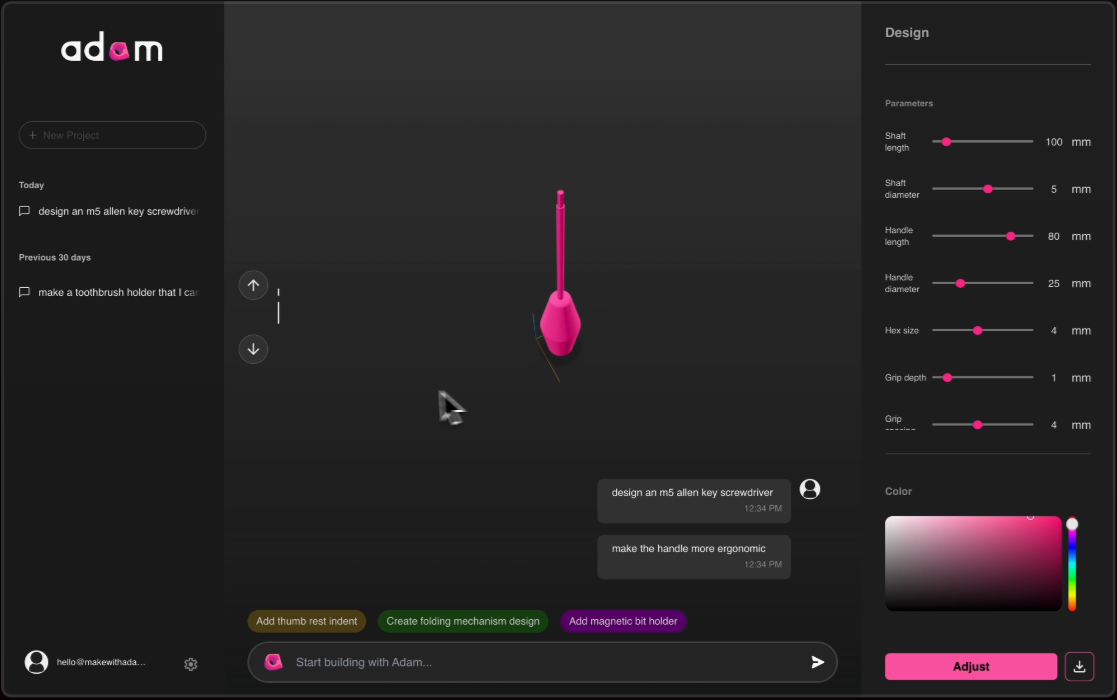 Adam CAD: A smart tool for generating CAD industrial design prototypes using AI-1