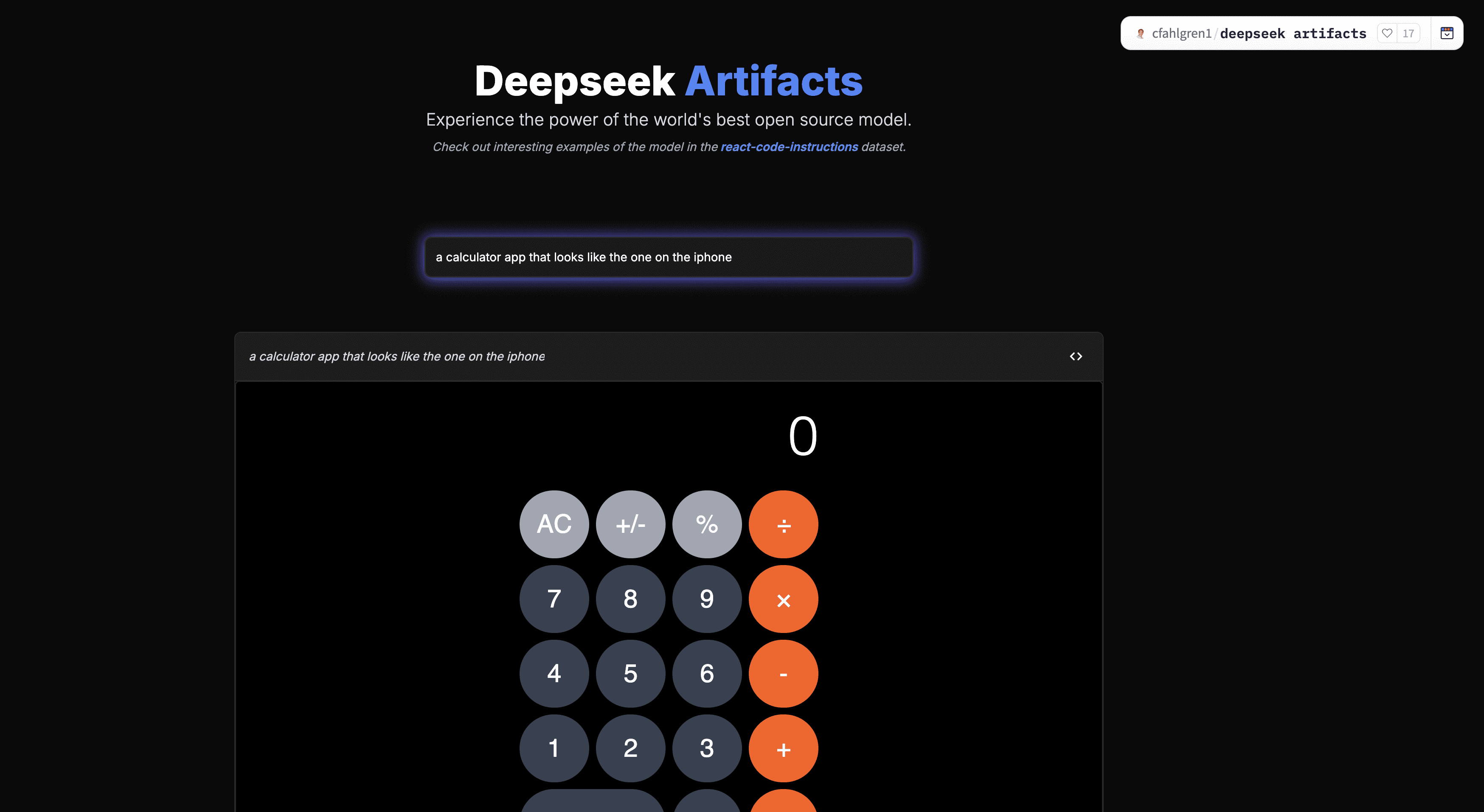 Deepseek Artifacts：フロントエンド・コードの公開オープン・データセットを構築することを目標に、最高のオープンソース・モデルを使用してReactコードを生成する-1