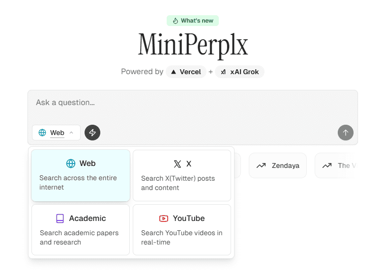 MiniPerplx: open source project that mimics Perplexity, integrating AI dialog, web search, weather query and more-1