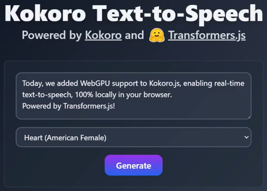 Kokoro WebGPU：浏览器本地运行的文本转语音服务-1