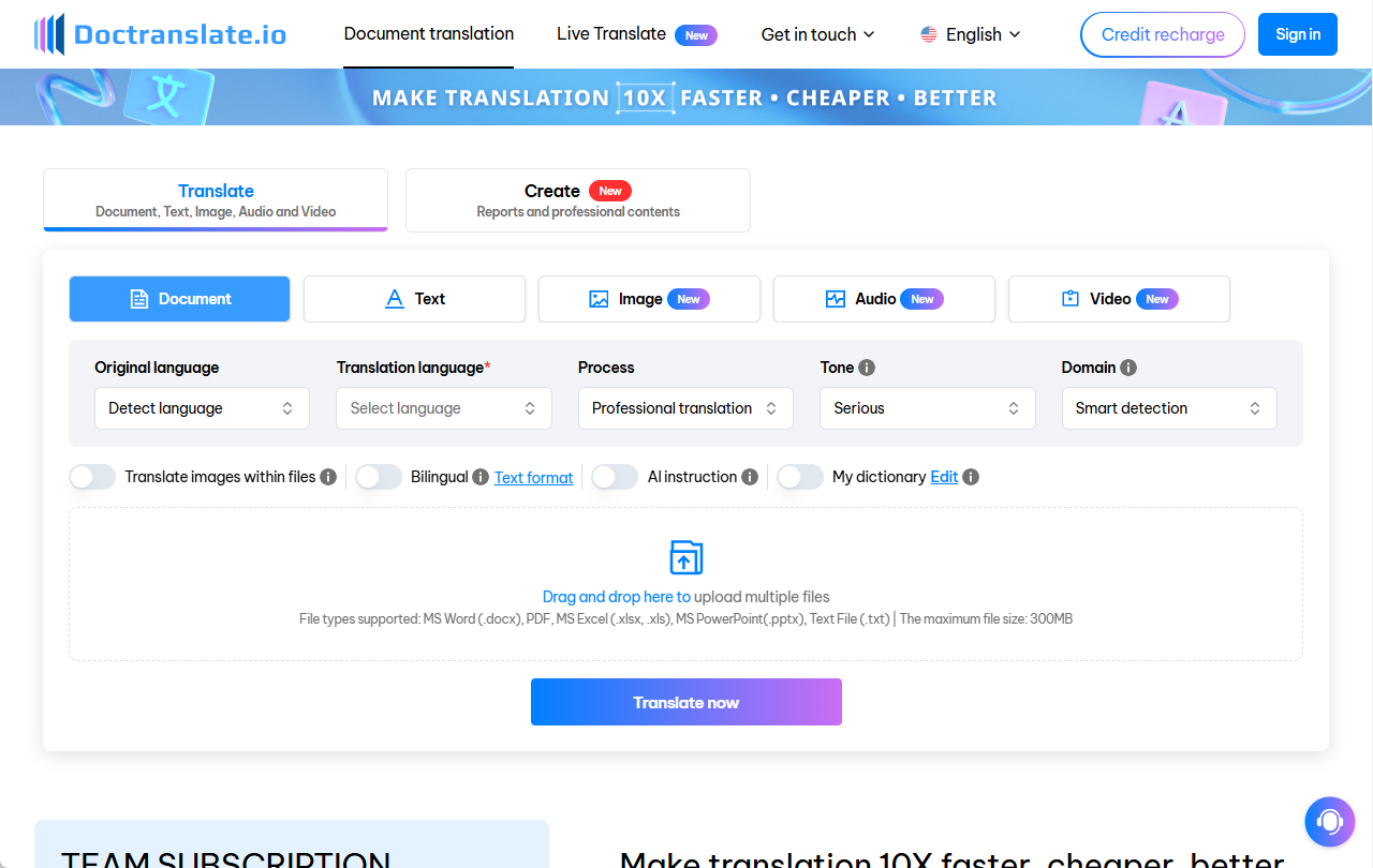 Doctranslate.io：基于AI的全能翻译工具，支持文本、音频、图像和视频翻译-1