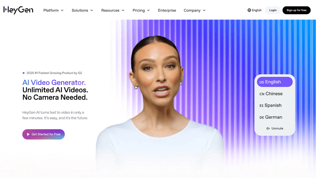 HeyGen AI video platform with realistic avatar technology and voice cloning.