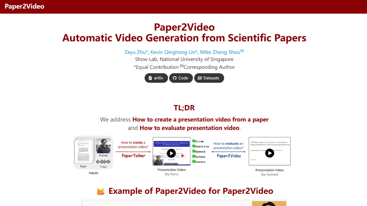 Paper2Video - 新加坡国立开源的学术论文自动生成演示视频项目