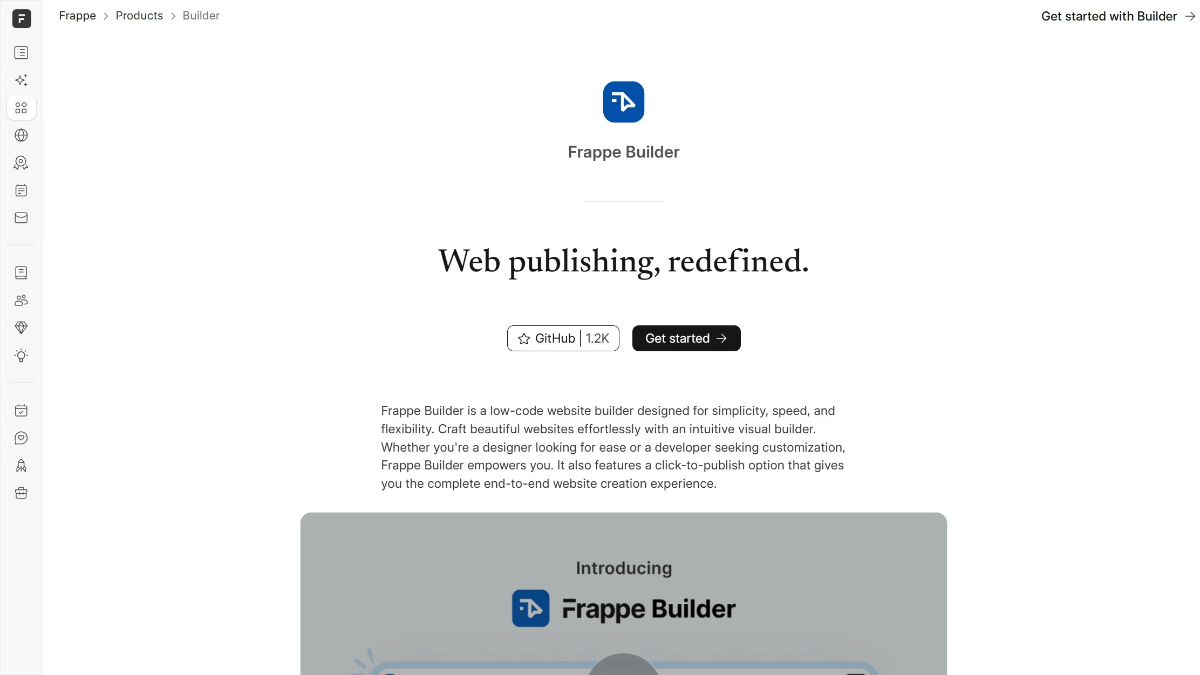 Frappe Builder - 开源的AI低代码网站构建工具，拖拽组件快速搭建