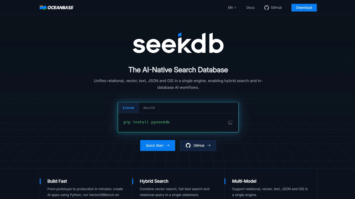 Seekdb - 蚂蚁OceanBase开源的AI原生混合搜索数据库