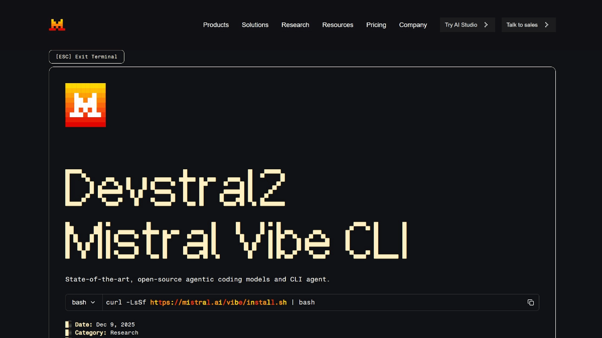 Devstral 2 - Mistral AI 推出的新一代编程模型家族
