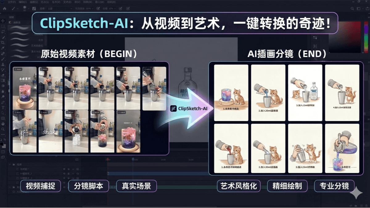 ClipSketch AI - 开源的AI视频转手绘分镜工具，支持B站、小红书