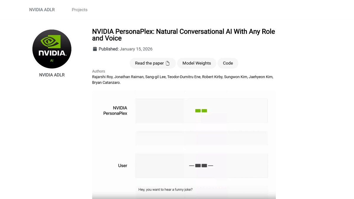 PersonaPlex - 英伟达开源的全双工语音对话模型