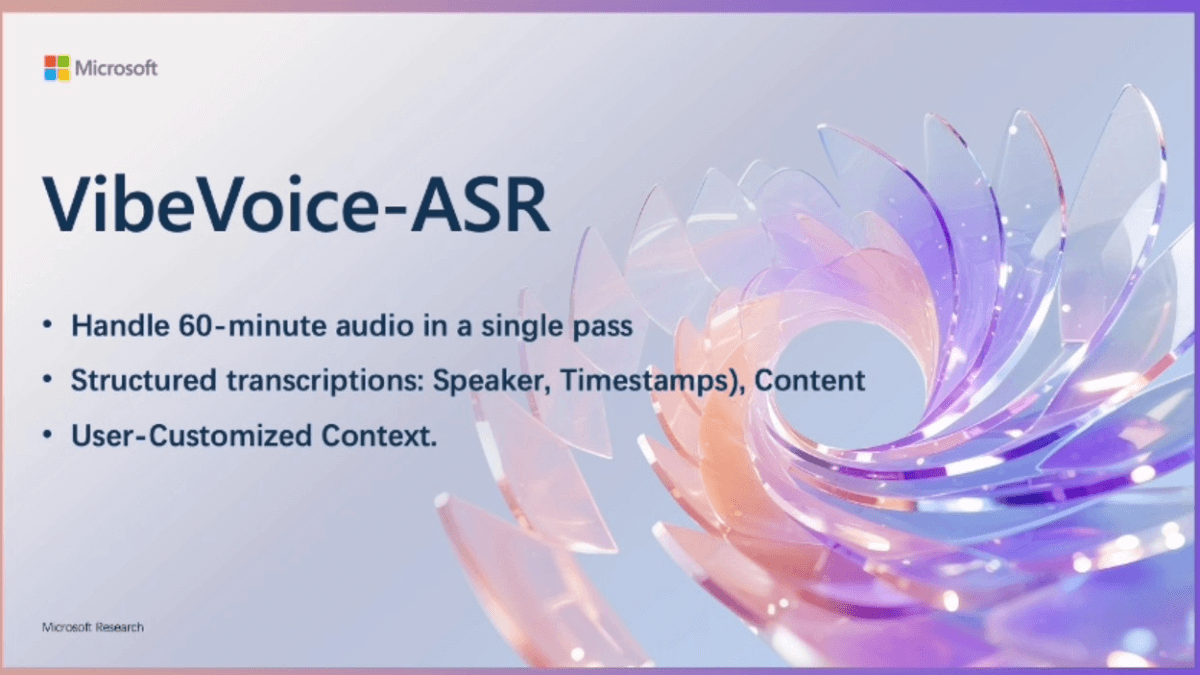 VibeVoice-ASR - 微软开源的统一语音转文本（ASR）模型