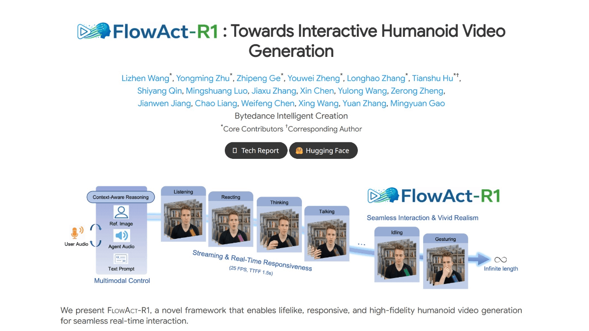 FlowAct-R1 - 字节跳动开源的实时交互数字人视频生成框架