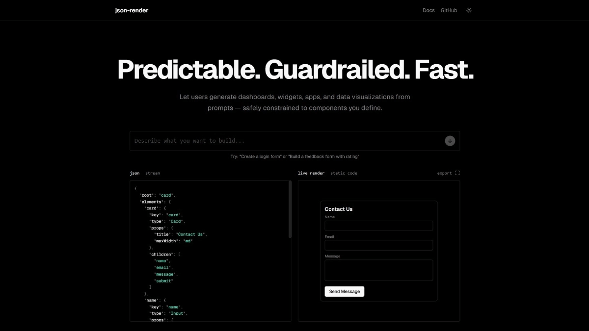 json-render - Vercel Labs开源的AI生成UI的工具