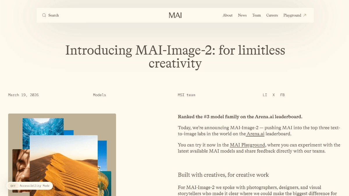 MAI-Image-2 - 微软推出的第二代自研图像生成模型