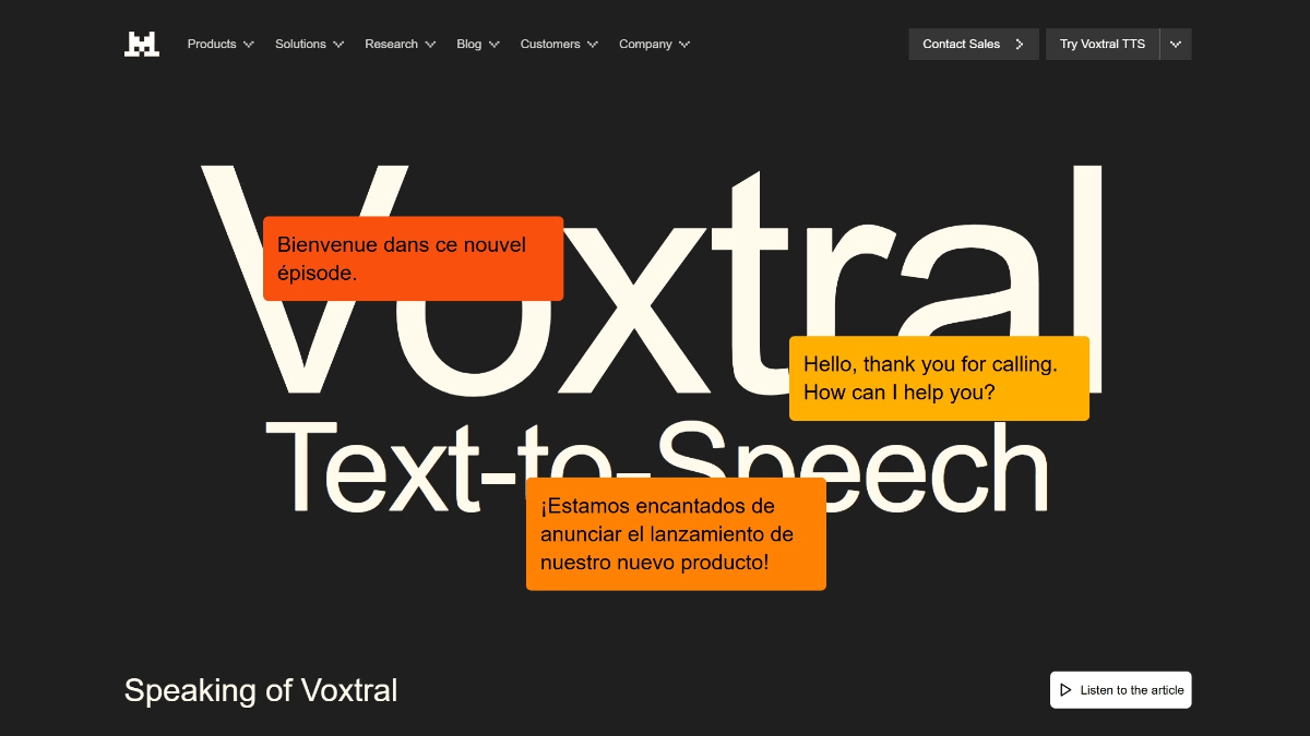 Voxtral TTS - Mistral AI推出的开源文本转语音模型