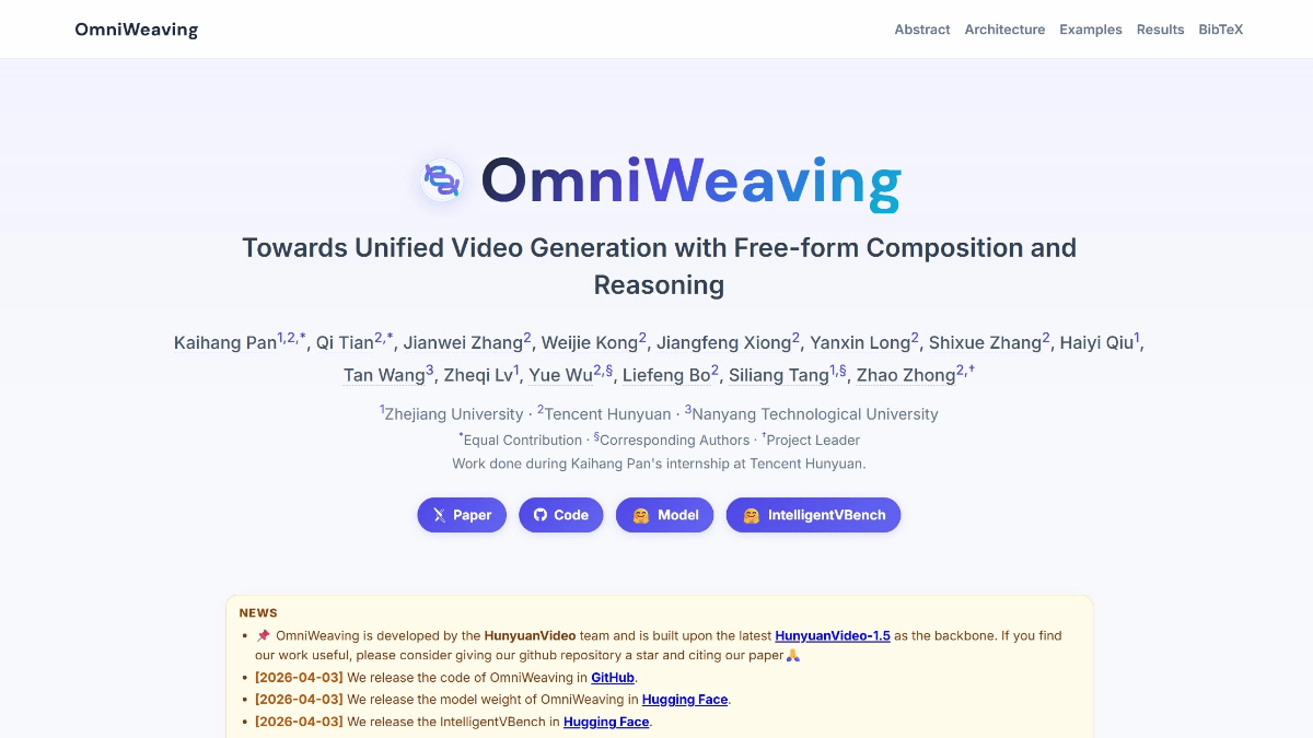 OmniWeaving - 浙大、腾讯混元联合南洋理工开源的统一视频生成模型