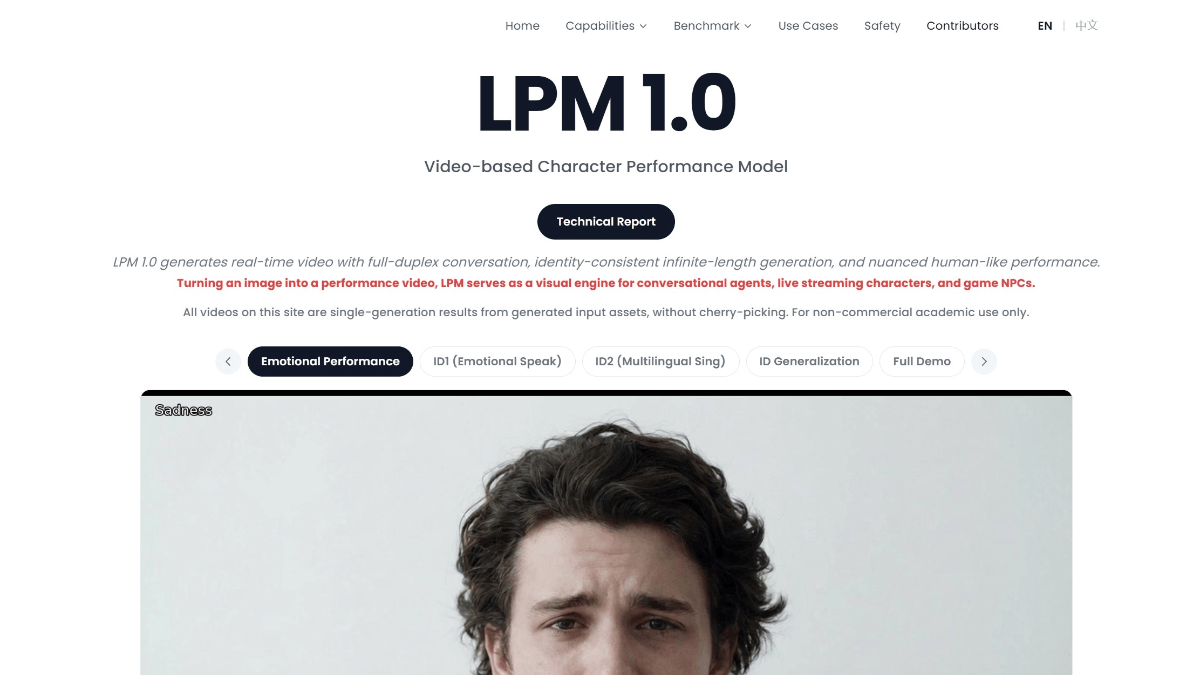 LPM 1.0 - 蔡浩宇 AI 公司 Anuttacon 推出的视频角色表演生成模型