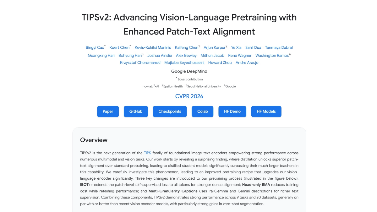 TIPSv2 - Google DeepMind 开源的多模态视觉-语言基础模型