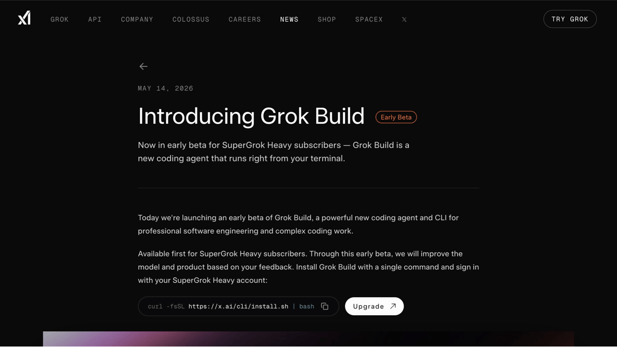Grok Build - xAI 发布的早期测试版AI编程智能体工具