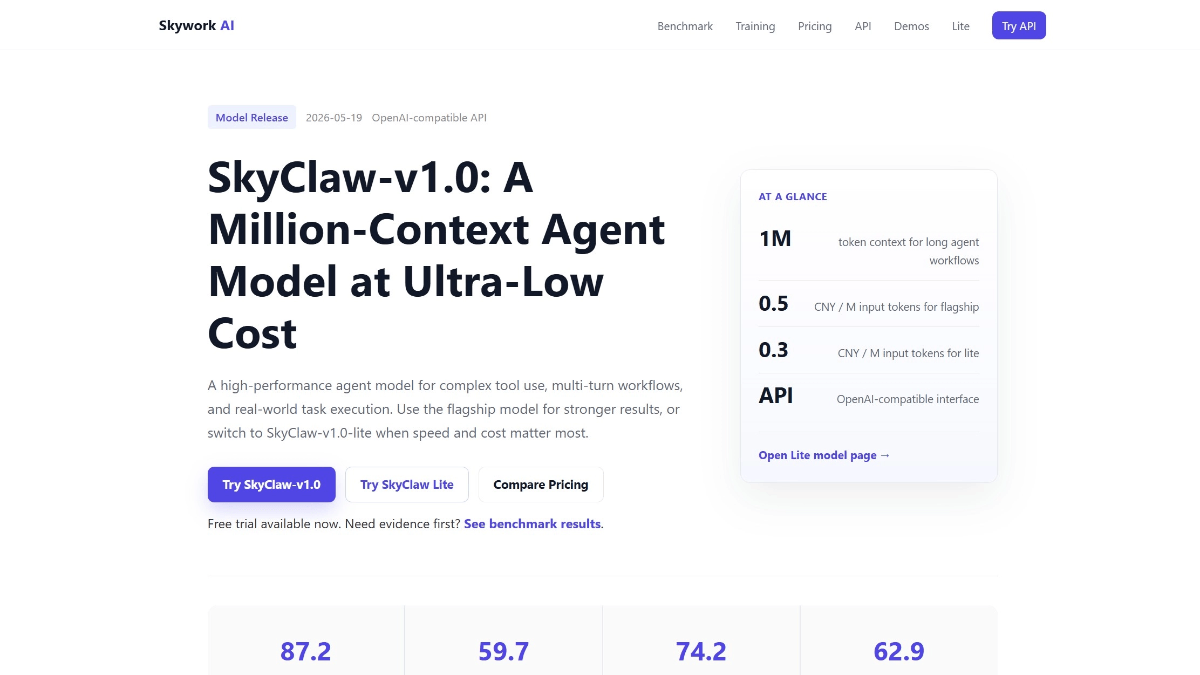SkyClaw-v1.0 - 昆仑万维旗下天工AI推出的高性能Agent模型