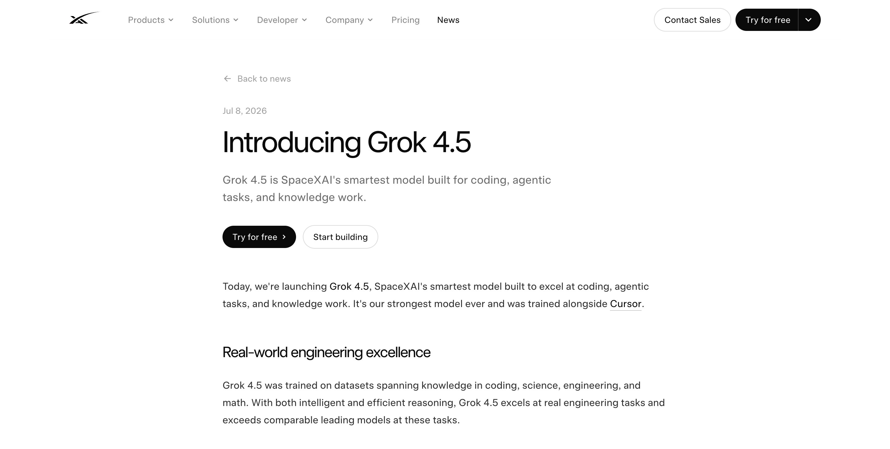 Grok 4.5 - SpaceXAI 发布的旗舰大语言模型,编码与智能代理专用模型