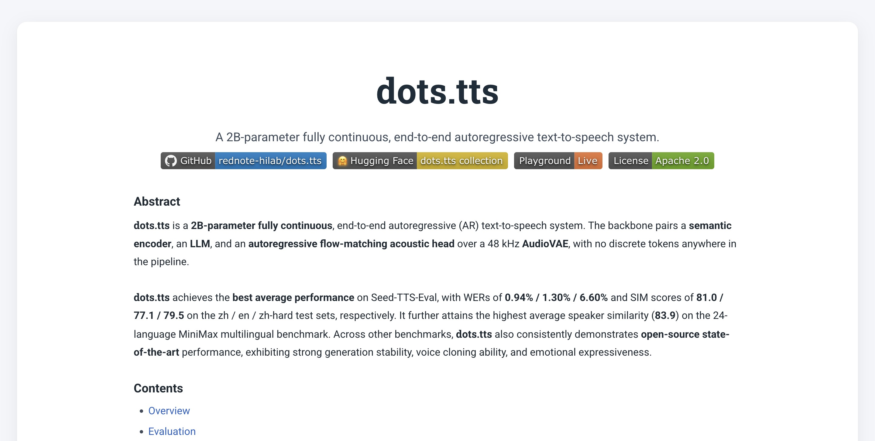 dots.tts - 小红书联合上海交大开源的语音合成基础模型