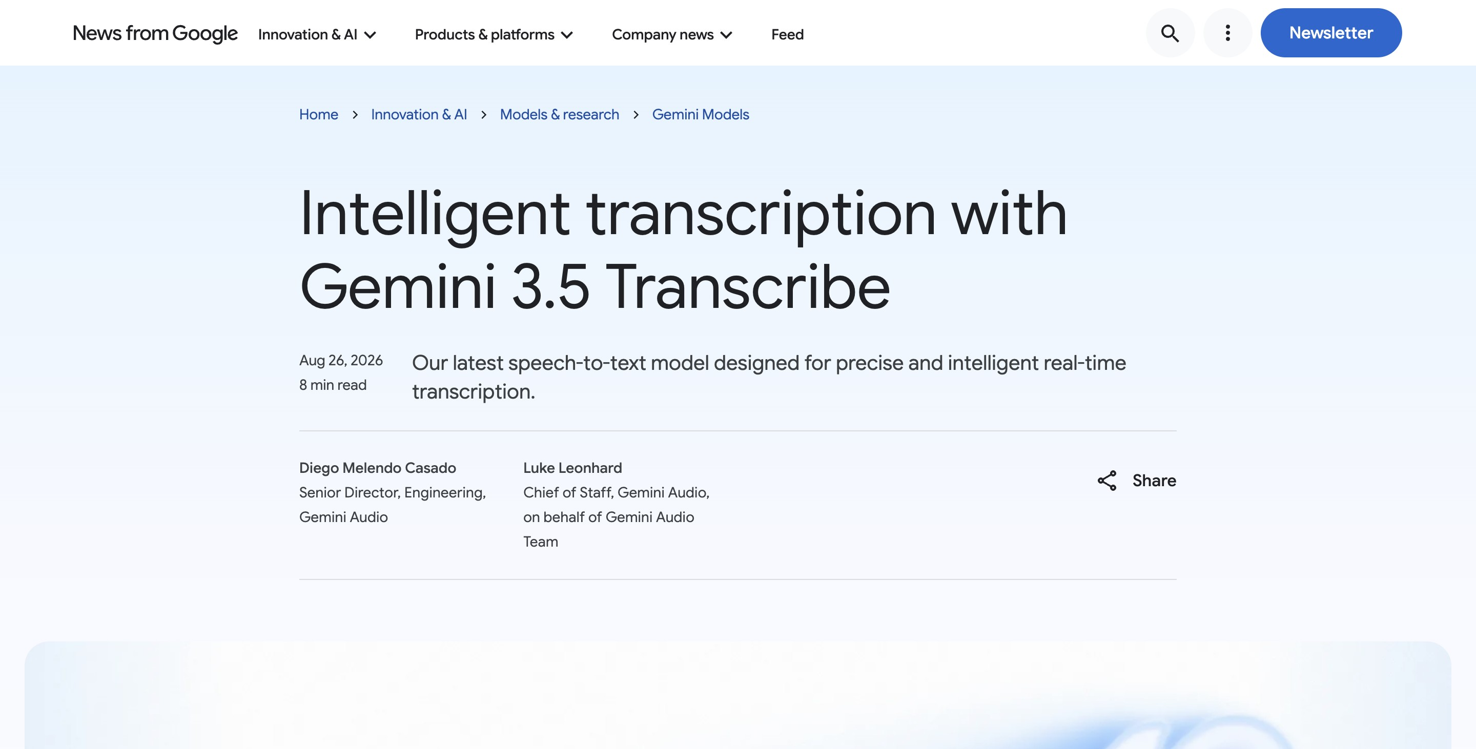 Gemini 3.5 Transcribe - Google 发布的旗舰语音转文本模型